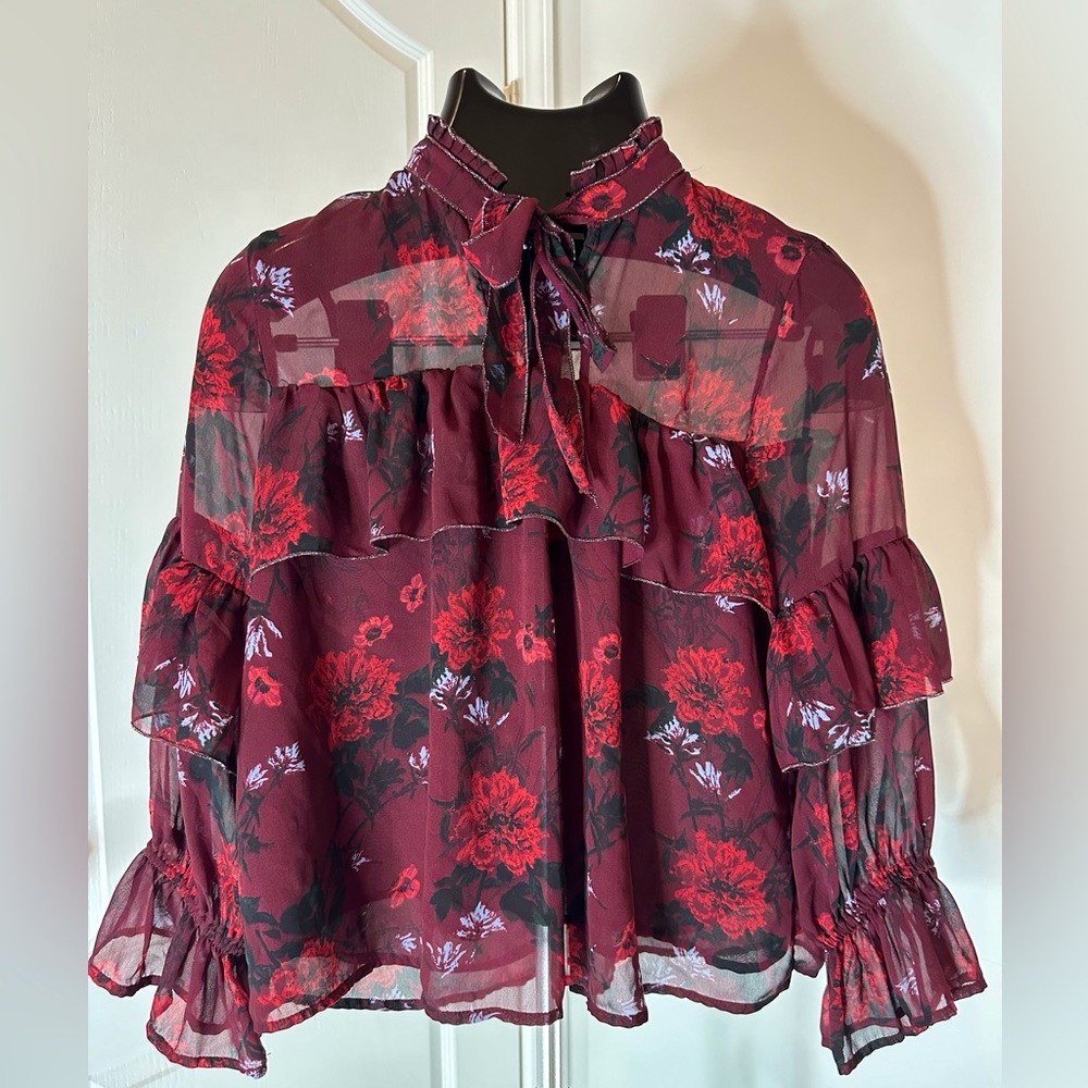 Red Lucky Brand Blouse with Ruffle Details